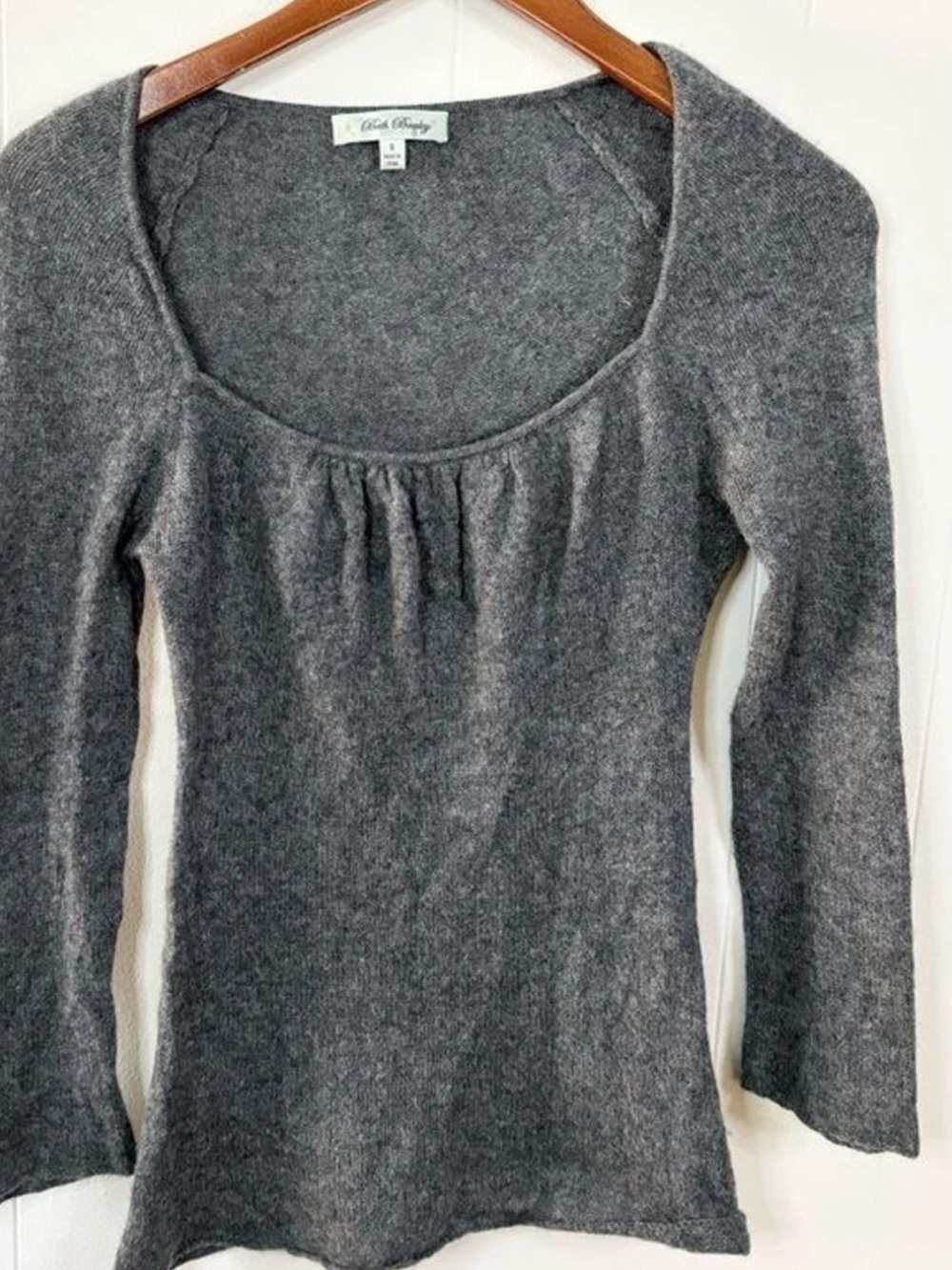 Beth Bowley cashmere square neck Gray Long Sleeve Knit Top
